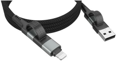 Kabllo karikimi Ansmann 1700-0188 4 në 1, USB A në USB C Lightning, 1.2 m, i zi argjendtë