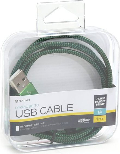 Kabllo USB Platinet PUCFB1G, USB A në microUSB, 1 m, jeshile