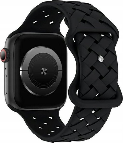 Rrip dore Silicone Woven për Apple Watch, 42 44 45 49mm, i zi