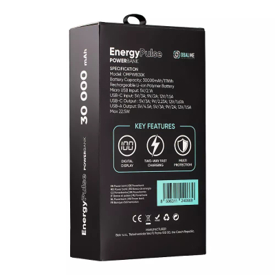 Powerbanka OBAL:ME EnergyPulse, 30000mAh, 22.5W, e zezë