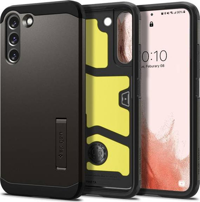 Kapak telefoni Spigen Tough Armor për Galaxy S22, me mbajtëse, gri Gunmetal
