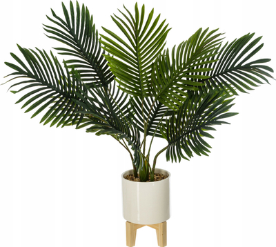 Bimë dekorative fallco Ceramic Palm me bazë druri H72, 60 cm, qeramike, bardh e gjelbër