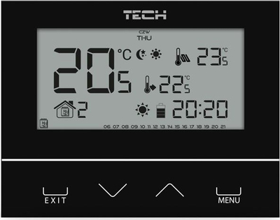 Termostat dhome Tech ST-293v3, dy gjendje, me xham, i zi