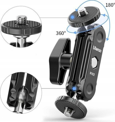 Krah montimi Ulanzi R102 Magic Arm, 9 cm, 2x filetë 1/4", i zi