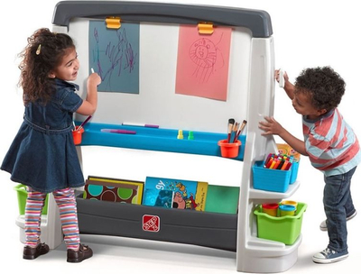 Пиктурен сет за игри Step2 Jumbo Art Easel, двостран, со полици за организирање, сива и бела