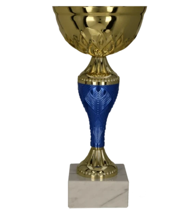 Kupë metalike dekorative 8369F, 20cm, bazë mermeri, ari blu