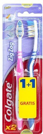 Furça dhëmbësh Colgate Zig Zag Medium, set 2 copë, mesatare, shumëngjyrëshe