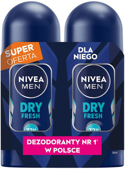 Deodorant roll-on për meshkuj Nivea Men Dry Fresh, 72h, 2x50ml, blu