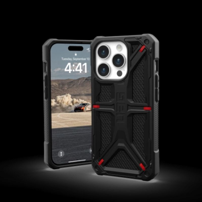 Mbrojtëse telefoni UAG Monarch Kevlar për iPhone 15 Pro, mban goditje, Kevlar, e zezë
