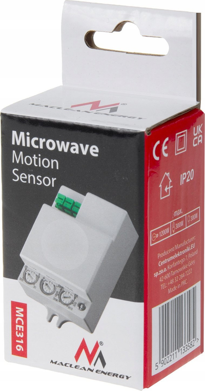 Senzor lëvizjeje Maclean MCE316, mikovalë, 8m, 1200W, i bardhë