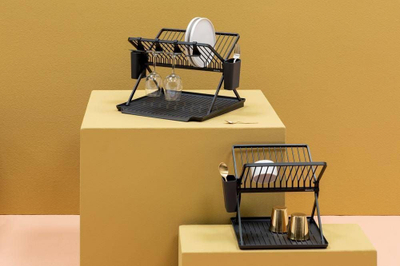 Tharëse enësh e palosshme Brabantia Folding Dish Rack Large, plastike, gri e errët