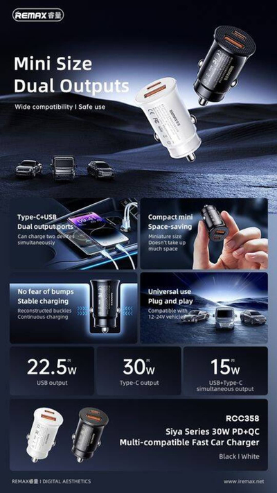 Karikues makine Remax Siya RCC358, 30W PD QC, USB C USB, i zi