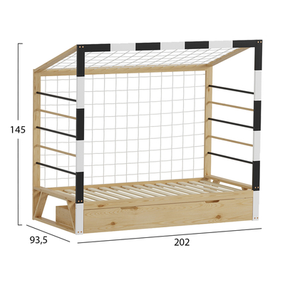 Krevat fëmijësh Montessori GOALIE HM700, 190x90 cm, dru pishe me sirtar, natyral e bardhë e zezë