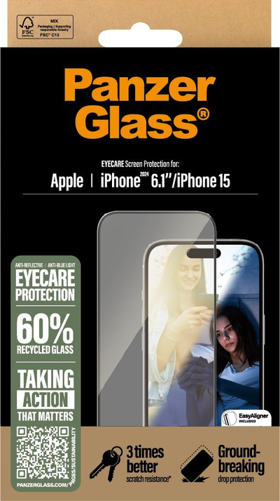 Xham mbrojtës CARE by PanzerGlass EyeCare, për iPhone 16 dhe iPhone 15, mbrojtje ekrani