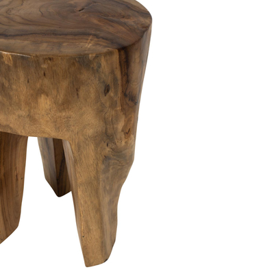 Stol 3-këmbësh druri teak natyral Φ30×40 cm (HM9349)