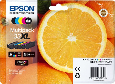 Ngjyr printeri Epson 33XL, Claria Premium, multipak, e zezë / e zezë fotosh / blu / e kuqe / e verdhë