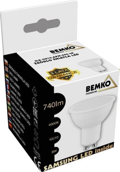 Llambë LED Bemko D84-SLB-GU10-APM-080-4K, GU10, 8W 740lm 4000K, e bardhë