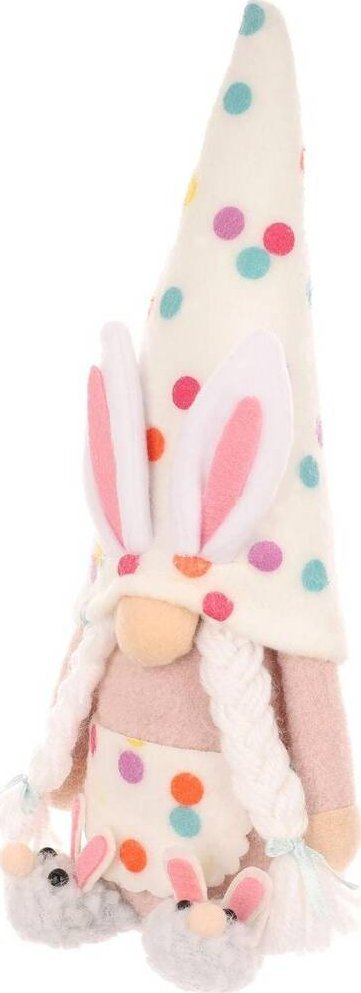 Figurinë për zbukurim Saska Gnome Bunny, 25cm, për pranverë dhe Pashkë, shumëngjyrëshe