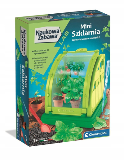 Set edukativ Clementoni Mini Greenhouse LAB, serra plastike për fëmijë, 7+, jeshile