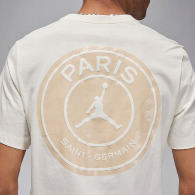Bluzë Jordan Paris Saint-Germain, pambuk 100%, logo e madhe PSG Jordan, bezhë e çelët