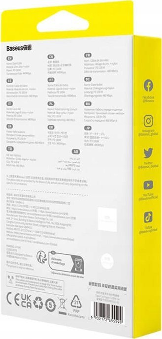 Kabllo karikimi Baseus Tungsten Gold Type C në Type C, 100W, 1m, e zezë