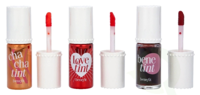 Set kozmetik - Ngjyrë e lëngshme ChachaTint 6 ml + Ngjyrë e lëngshme për buzë dhe fytyrë Loventint 6 ml + Ngjyrë e lëngshme për buzët dhe fytyrat Benefit 6 ml Lip Tints to Love