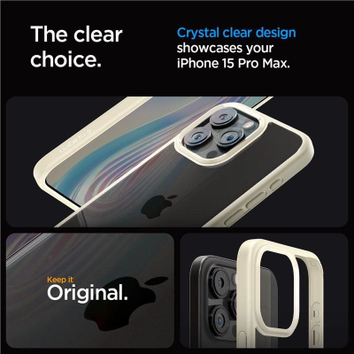 Mbulesë telefoni Spigen Crystal Hybrid për iPhone 15 Pro Max, transparente, bezhë e çelët