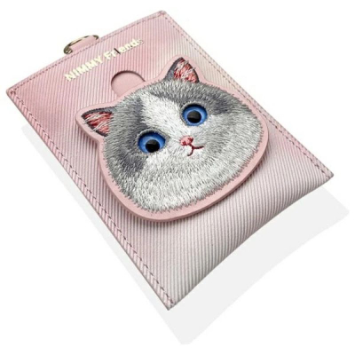 Portofol kartash ILike Nimmy Big Eyed Pet 2.0 Cat, lëkurë ekologjike, me rrip dore, rozë