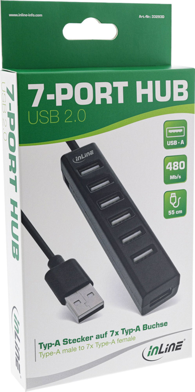 HUB USB InLine 2.0, 7 porta, Type A, i zi