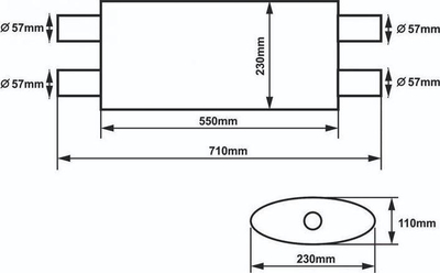 Auspu sportiv SLIDE Center Muffler 57mm 304SS, i gjatë 550mm, inox