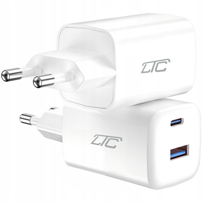 Karikues muri LTC AC Charger 30W GaN, USB C PD, USB A 3A, i bardhë