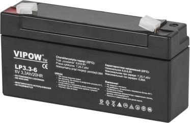 Bateri plumbi VIPOW LP3.3-6, 6V, 3.3Ah, e zezë