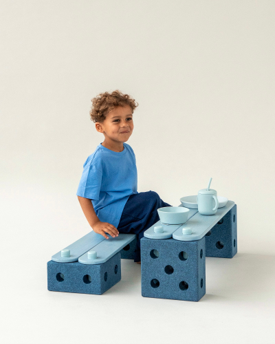 Lojë balancimi MODU Staza, set kreativ, dru panje, blu