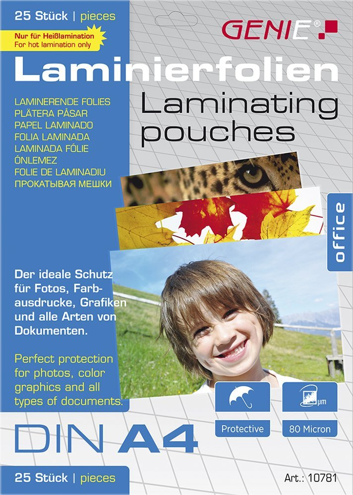 Fletë laminimi Genie 10781, DIN A4, 80 mikron, transparente
