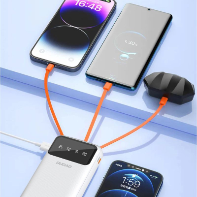 Power bank Dudao K6Pro+, 20000mAh, 3 kabllo të futme brenda vetes, i bardhë