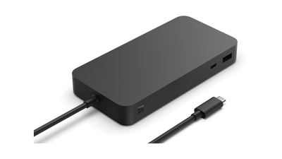 Adapter Surface Thunderbolt 4, me 8 porta, mbështetje për dy monitorë 4K, i zi