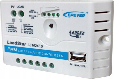 Kontrollues solar PWM Epever LandStar LS1024EU, 12/24V 10A, USB 5V, i bardhë