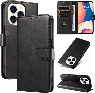 Mbrojtëse libri lëkure për telefon Apple iPhone 16 Pro Max, me kapak, e zezë