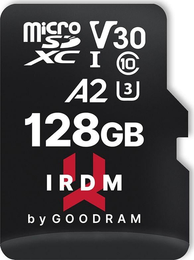 Kartë memorie microSD Goodram IRDM M2AA, 128GB, UHS-I A2 V30, e zezë