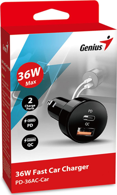 Karikues makine Genius PD-36AC-Car, 36W, USB-C dhe USB-A, i zi