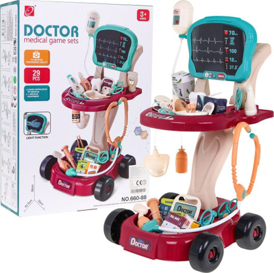 Set doktori lojë Little Doctor, karrocë mjeku, panel X-ray me dritë, 29 pjesë, shumëngjyrëshe