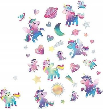 Set tatuazhesh të përkohshme Unicorn Galaxy, 32 copë, me shkëlqim, me ngjyra
