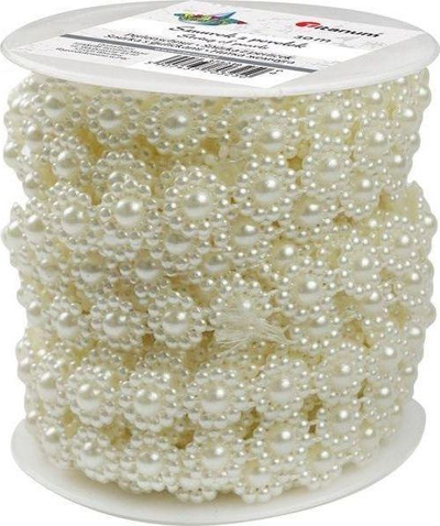 Декоративни бисери Titanum Pearls On String Flowers, 10 m, пластика, крем боја