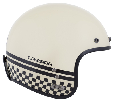 Helmetë motori Cassida Eso Forty Nine 2026, fiberglass, e hapur, krem e zezë
