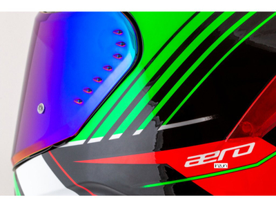 Kaskë moto CASSIDA Aero Drome 2026, integrale, vizor dielli, e zezë metalike kuqe gjelbër bardhë