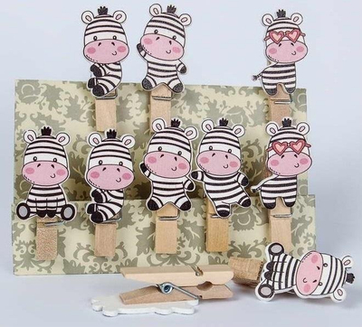 Klipset dekorative Fandy Zebra, set me 10 copa, dru natyral, shumëngjyrëshe
