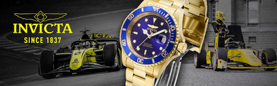 Orë dore Invicta Pro Diver, kuarc, çelik inox, ari blu