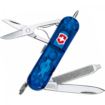 Thikë xhepi Victorinox SWISSLITE, e kaltër e tejdukshme, LED- e bardhë