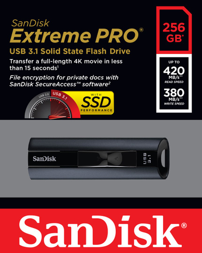 USB SanDisk Extreme Pro, 256 GB, USB Type-A