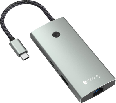 HUB USB C Techly Docking Station 6 in 1, HDMI 4K, Gigabit Ethernet, gri argjendtë